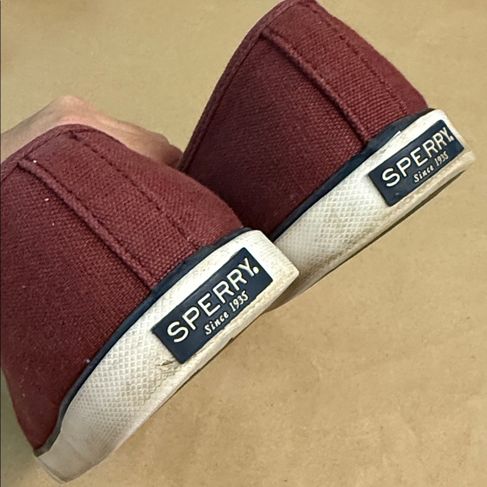 SPERRY Burgundy Canvas Sneakers - Women’s Comfy Slip-On Shoes - US Size 11 - Picture 9 of 13